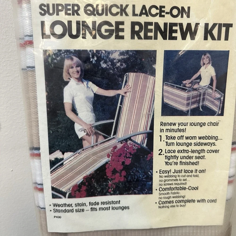 Vintage Lawn Garden Lace on Lounge Chair Webbing Fabric Renew Kit NEW NOS